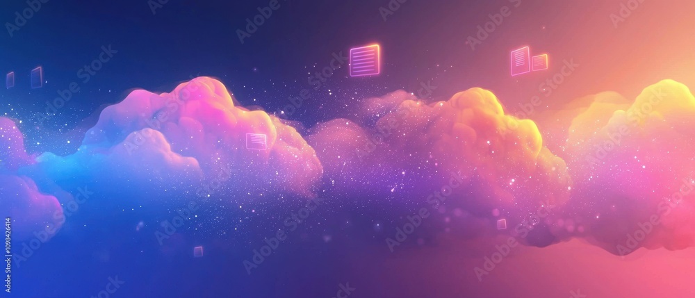 Poster designing abstract cloud computing with soft gradients and fluid dynamics for a dynamic digital envi