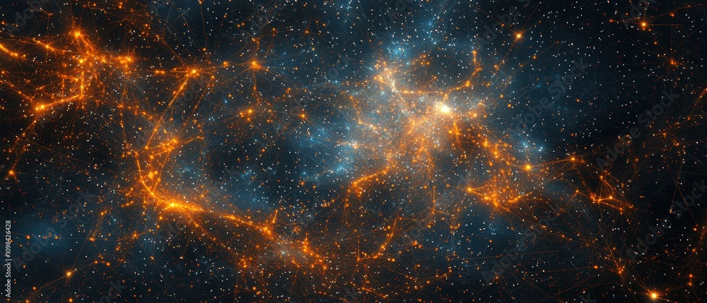 Poster exploring abstract particle field backgrounds visualization of complexity in digital art virtual spa