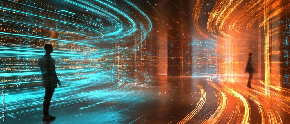Poster innovative holographic interface showcasing artificial intelligence technology in a futuristic urban