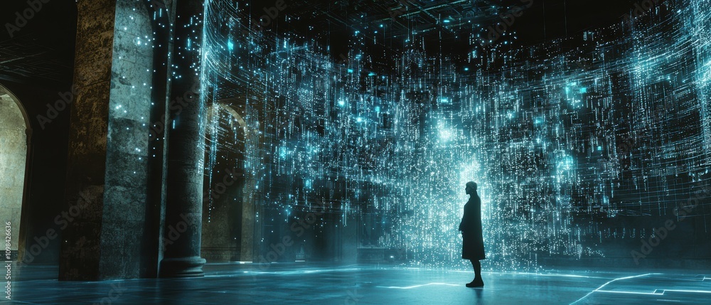 Poster holographic professional display of artificial intelligence interface in a futuristic workspace for 