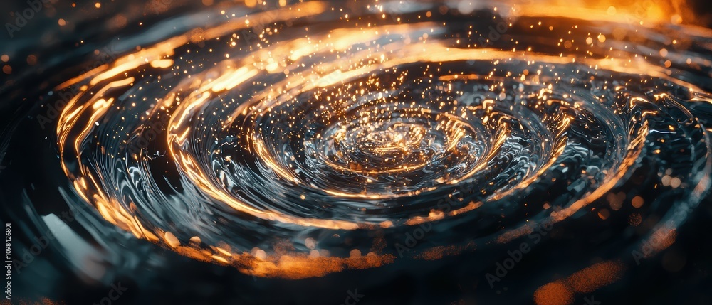 Poster exploring dynamic digital vortex layered streams of light spiral in abstract technology environment