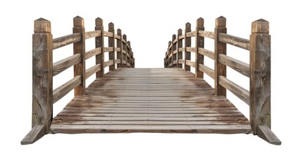 Naklejka premium photograph of Collection of wooden bridge walkways in the park, isolated on transparent background, PNG, cutout or clipping path. wide angle lens