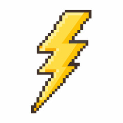 Fototapeta premium Retro Pixel Art Yellow Lightning Bolt Icon Vintage 8 bit Illustration