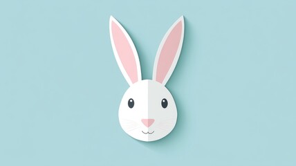 Fototapeta premium Cartoon bunny with long ears and pink nose on blue background