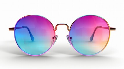 photograph of Colorful sunglasses with abstract gradient mesh glass. Isolated on transparent background, PNG, cutout or clipping path. wide angle lens