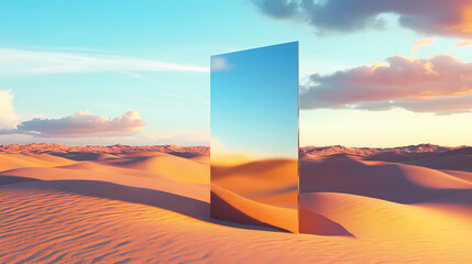rectangular mirror in desert