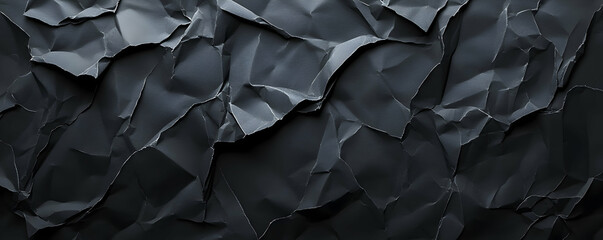 Dark Crumpled Paper Texture, Abstract Background Image with Deep Shadows and Dramatic Creases