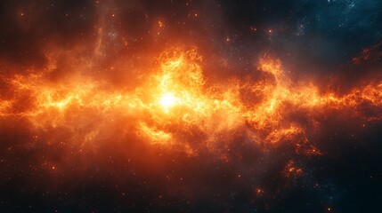 Fototapeta premium Fiery Nebula: Cosmic Explosion of Orange and Red in Space