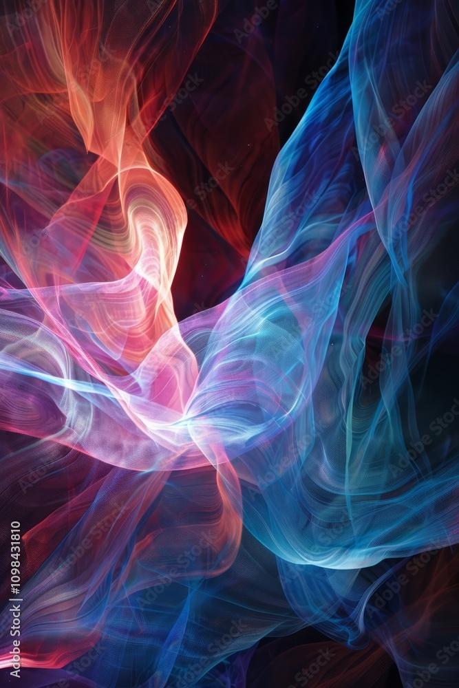 Poster vibrant abstract image of colorful light waves in motion, creating a dynamic and ethereal visual eff