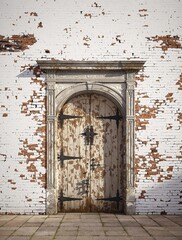 Whitewashed brick wall with a gate or archway, landscape, wall