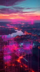 Fototapeta premium Futuristic cityscape at sunset