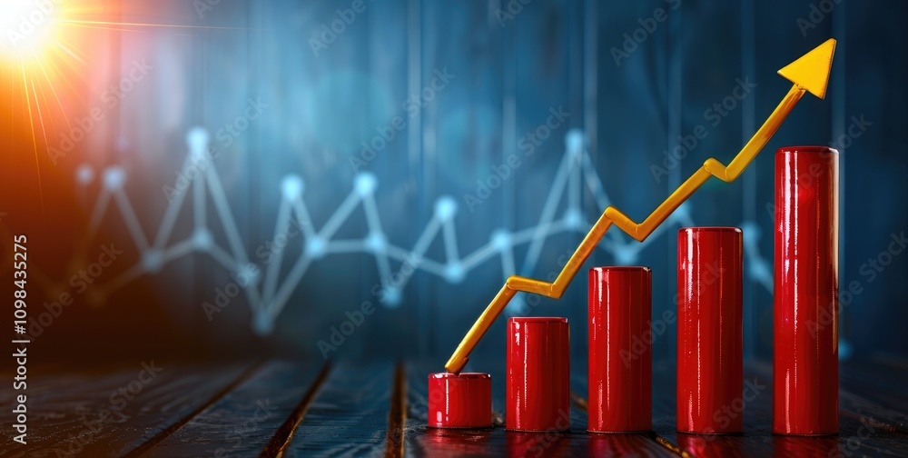 Aufkleber a vibrant graph with rising red bars and a yellow arrow, symbolizing growth and progress in data ana