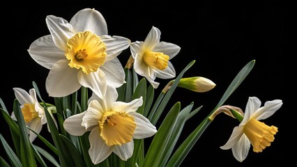 Obraz premium White and Yellow Daffodils Close-up Still Life Photography