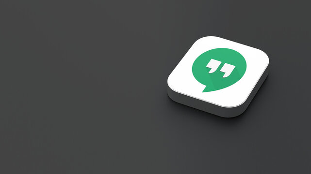 3D-rendered icon of the Google Hangouts app logo, featuring a sleek, minimalistic design. The logo appears on a dark gray background within a white square with rounded corners.