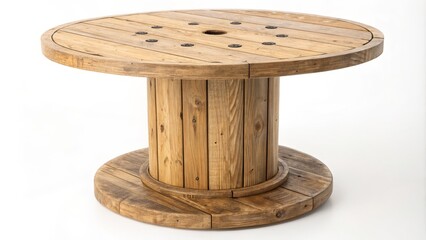 Rustic Wooden Cable Reel Table Circular Top, Reclaimed Wood Construction, Industrial Design