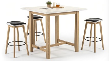 Modern Oak Table and Black Stools Minimalist Design Concept