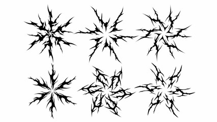 Obraz premium Set of abstract shapes floral Symmetrical neo tribal sigilism Pattern Cyber ​​Gothic tattoo Elements in White black hand drawn