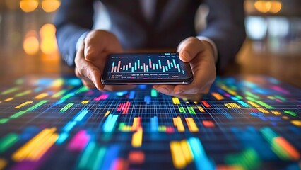 Businessman Analyzing Stock Market Data on Smartphone 