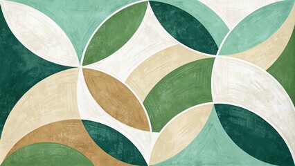 Abstract Green and Beige Geometric Composition Interlocking Curves and Textured Hues