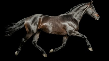 Obraz premium Majestic Black Horse in Graceful Motion Against Black Background