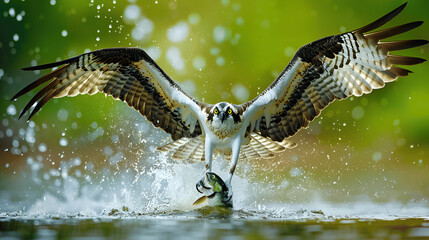 The hawk is catching fish