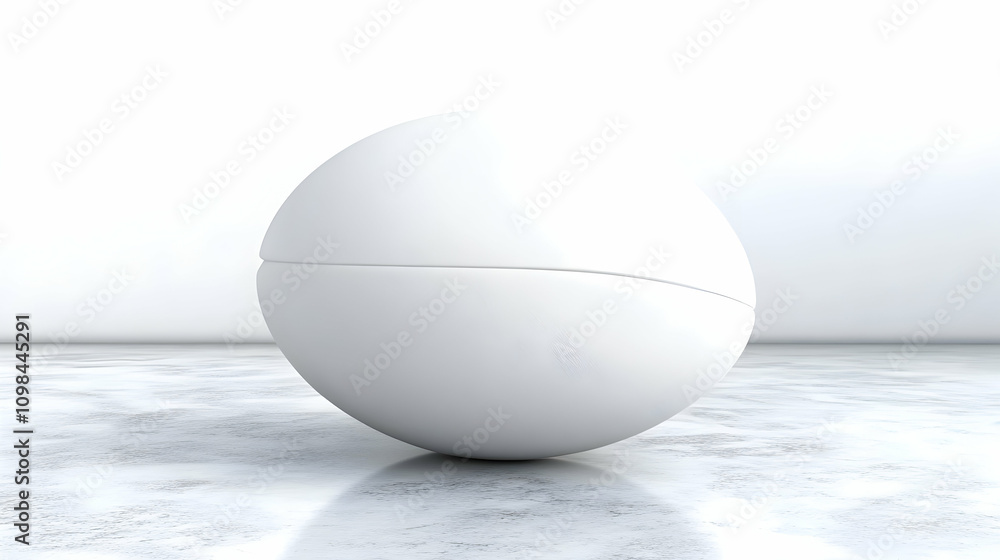 Poster 3d render of a white sphere resting on a marble surface in a minimalist setting