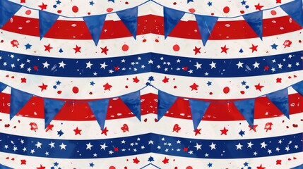Fototapeta premium A festive background with American flags and bunting, perfect for celebrating the Fourth of July in style and adding a touch of patriotic flair to your celebrations