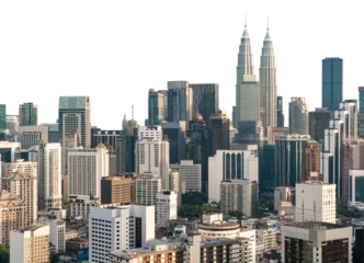 Kuala Lumpur skyline featuring iconic modern towers and urban architecture, isolated on a clean white background. Concept of cityscape template
