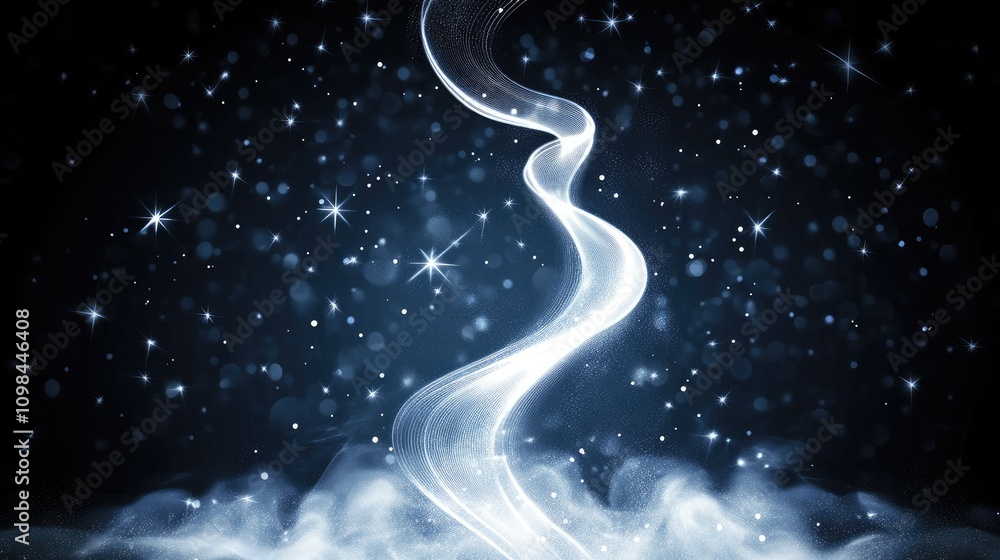 Poster translucent light waves swirl against a dark backdrop, creating an enchanting scene filled with spar