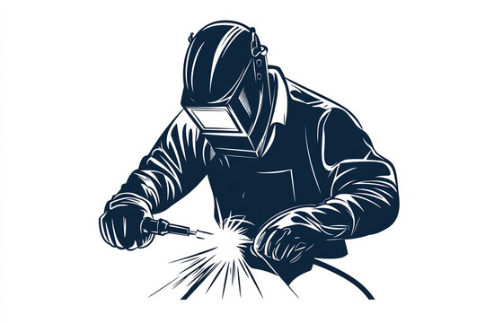 Minimalist vector logo of a welder, isolated on white background.