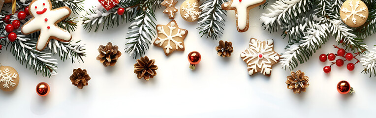 Seasonal Charm: Christmas Garland Border in Red, Gold, and White