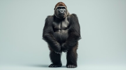 Fototapeta premium Realistic 3D Illustration of a Standing Gorilla on Neutral Background