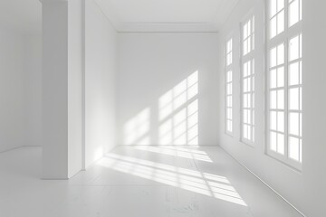Obraz premium White empty room with a large window. 3d rendering mock up