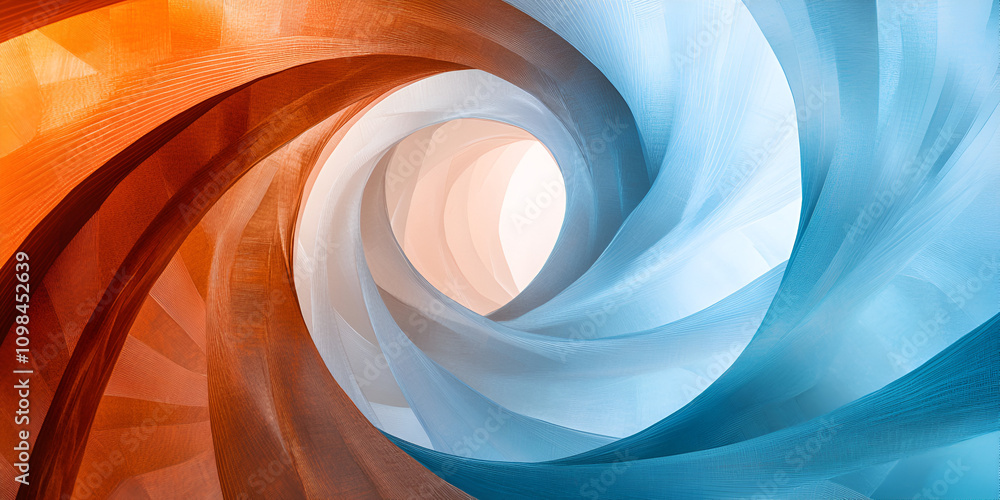 Poster abstract swirling fabric: a mesmerizing interplay of orange and blue fabric creates a vortex of colo