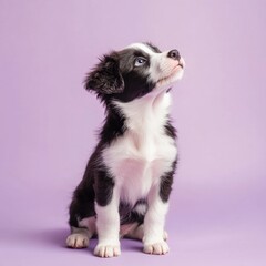 Adorable Border Collie Puppy Looking Up Cute Dog Pet Portrait