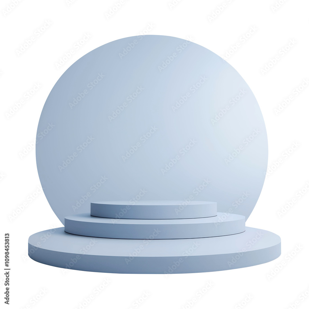 Poster minimalist blue circular platform with layers, featuring a clean and modern design ideal for product