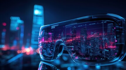 Futuristic augmented reality glasses cityscape