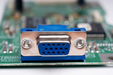 Connectors soldered on the board for connecting peripheral devices in close-up