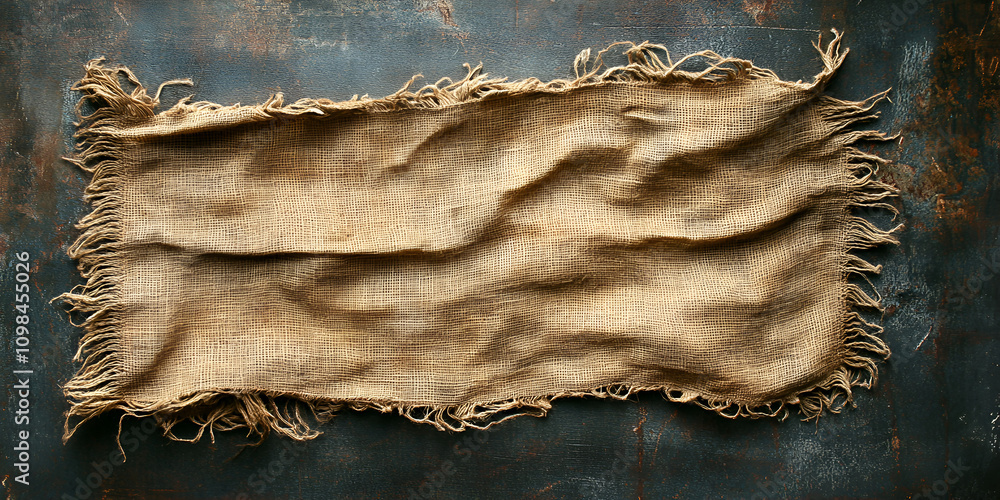 Poster rustic burlap texture: a close-up of a weathered burlap sack, its rough texture and frayed edges evo