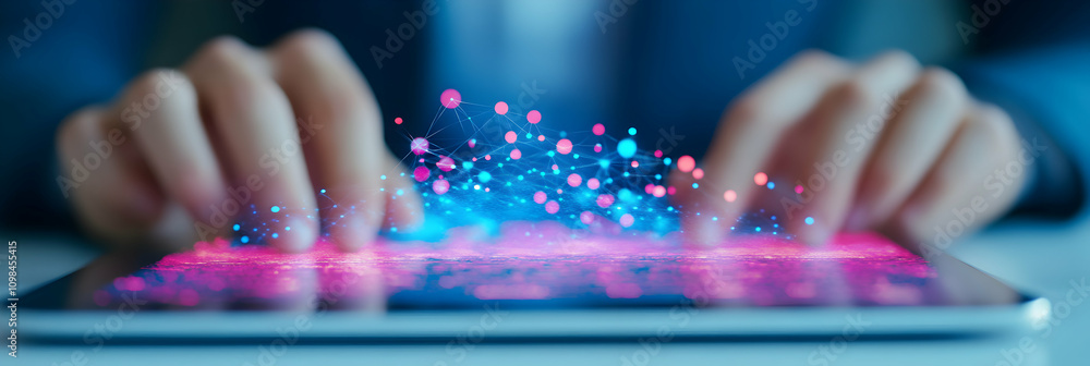 Poster abstract background. digital network interacts with tablet