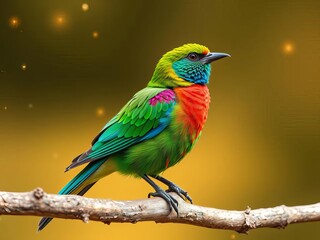 Obraz premium A colorful bird perched on a tree branch with a galaxy background