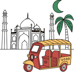 Beautiful cartoon Pakistan auto rickshaw Icon vector on white background, auto rickshaw