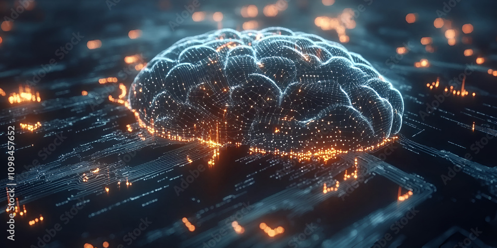 Poster the digital mind: a mesmerizing abstract concept of a glowing, intricate brain network, representing