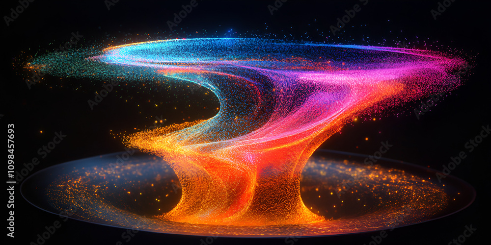 Poster cosmic vortex of color: a mesmerizing abstract swirl of vibrant hues against a deep black backdrop. 