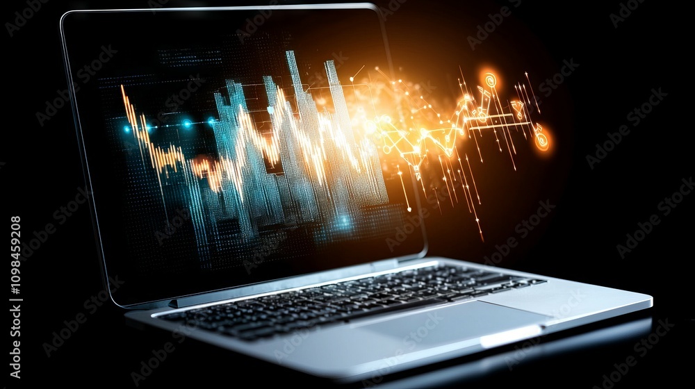 Poster analyzing business trends through financial data visualization digital workspace infographic technol