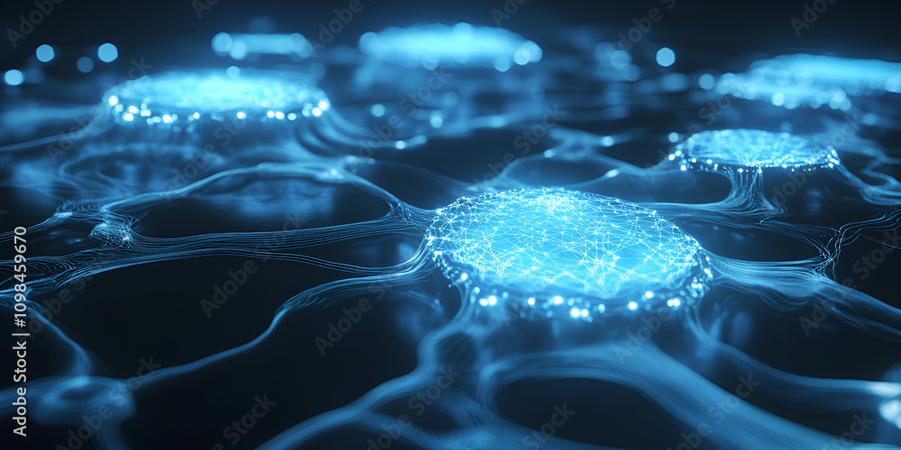 Poster glowing neural network: microscopic view of a vibrant, glowing neural network. intricate details hig