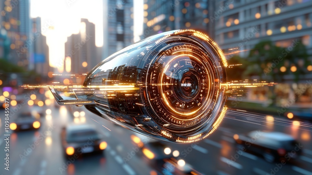 Poster futuristic vehicle launch event in urban landscape high-tech display innovative design dynamic envir