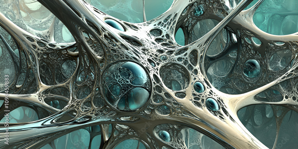 Poster abstract network of interconnected spheres: a mesmerizing abstract artwork showcases a complex netwo