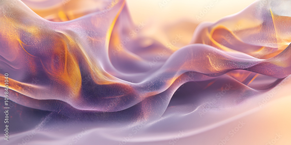 Poster Abstract Fabric Flow:  A mesmerizing swirl of delicate, translucent fabric drapes in a gentle cascade of color, creating a sense of ethereal movement and captivating beauty.  