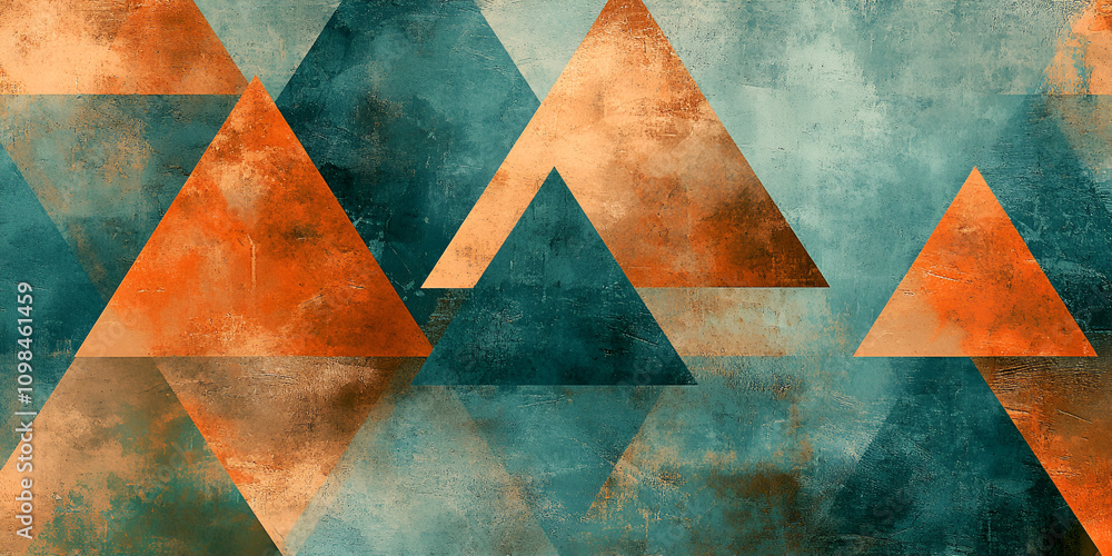 Aufkleber abstract teal and rust triangle pattern